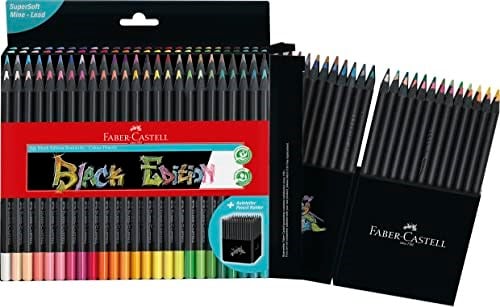 Faber-Castell 116450 - Renkli kalemler Blackwood, Black Edition, 50li kutu, parlak renkler, yumuşak çizgili, siyah ahşap