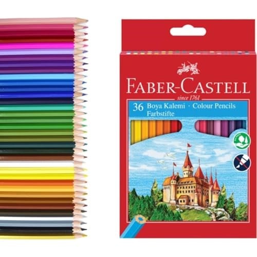 Faber-Castell 36 Renk Boya Kalemi, Canlı ve Parlak Renkler, Kırılmaya Dayanıklı Uçlar, Ergonomik Tasarım, Karton Kutu, Okul ve Sanat İçin Uygun