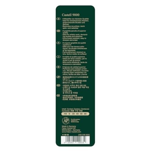Faber-Castell 9000 Dereceli Kurşun Kalem Seti, 6’lı, Metal Kutu, HB-B-2B-4B-6B-8B, Teknik Çizim ve Eskiz İçin, Dayanıklı Uç, Naturel Siyah