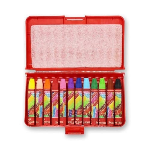 Faber-Castell Altıgen Pastel Boya, 12 Renk, Plastik Kutu, Yumuşak ve Canlı Renkler, Rahat Kullanım, Etkili Uygulama