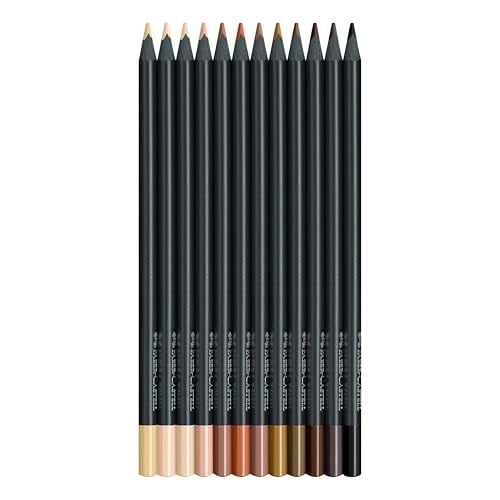 Faber-Castell Black Edition Boya Kalemi 12’li Skin Tones, Siyah Lata, Siyah Kağıda Uyumlu, Ergonomik Üçgen Gövde, Ten Renkleri