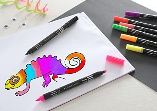 Faber-Castell Çift Uçlu Neon Keçeli Kalem, 10 Renk, İnce ve Kalın Uçlu, Dayanıklı Parlak Renkler, Su Bazlı Mürekkep | Çocuklar ve yetişkinler için ince ve geniş uçlu boya kalemleri