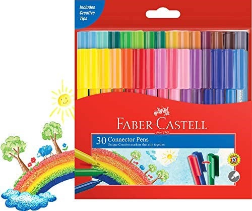 Faber-Castell Eğlenceli Keçeli Kalem 30 Renk, Geniş Renk Yelpazesi, Su Bazlı Mürekkep, Bağlanabilir Kapak, Çocuklar İçin Güvenli - Seçenekler: 30 Renk, 30 Renk 2li paket