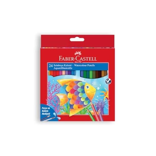 Faber-Castell Karton Kutu Sulu Boya Kalemi, 24 Renk, Suda Çözünebilir, Fırça ve Kalem Hediyeli, Yaratıcılığı Destekleyen Boya Kalemi - Seçenekler: 12 Renk, 24 Renk
