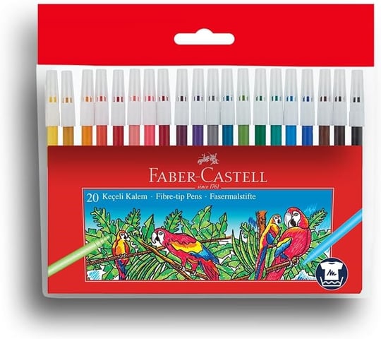 Faber-Castell Keçeli Kalem 12 Renk, Parlak Renkler, Su Bazlı Yıkanabilir Mürekkep, Çocuklar İçin Güvenli - Seçenekler: 12 Renk, 20 Renk