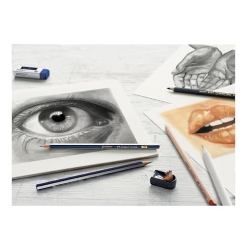 Faber-Castell Kömür Sketch Seti, 7 Parça, Kara Kalem Çizim ve Eskiz İçin, Yüksek Kalite, Silgi ve Karıştırma Kalemi Dahil