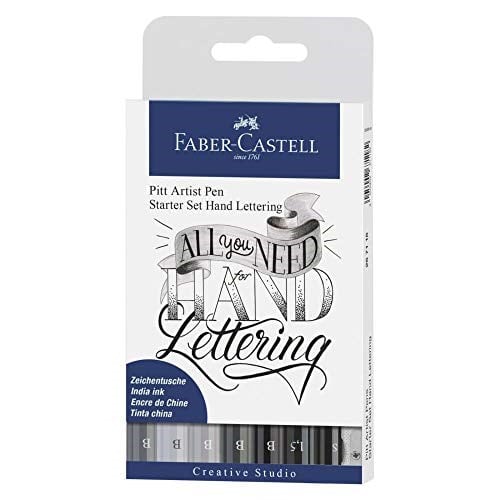 Faber-Castell Pitt Artist Pen Kaligrafi Seti 8’li, Siyah Gri Tonları, 4 Uç Tipi (B, S, 1.5), Kalemtraş ve B Derece Kurşun Kalem Hediyeli - Seçenekler: 4lü, 9lu