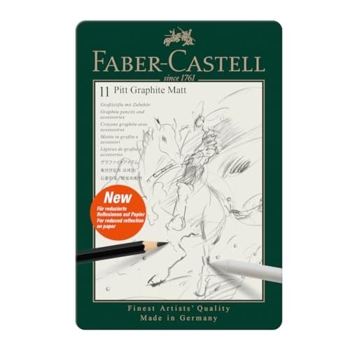 Faber-Castell Pitt Matt Dereceli Kalem Seti, 11 Parça, Ultra Mat Siyah Ton, 14B Kalem, Geçiş Kalemi, Kalemtıraş ve Silgi ile, SV Sistemli