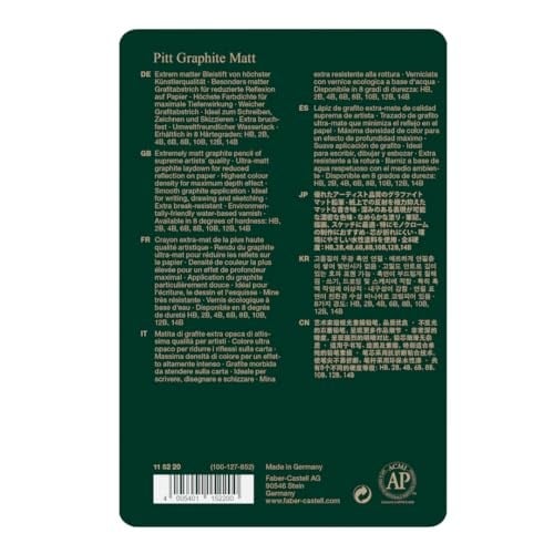 Faber-Castell Pitt Matt Dereceli Kalem Seti, 11 Parça, Ultra Mat Siyah Ton, 14B Kalem, Geçiş Kalemi, Kalemtıraş ve Silgi ile, SV Sistemli