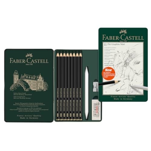 Faber-Castell Pitt Matt Dereceli Kalem Seti, 11 Parça, Ultra Mat Siyah Ton, 14B Kalem, Geçiş Kalemi, Kalemtıraş ve Silgi ile, SV Sistemli