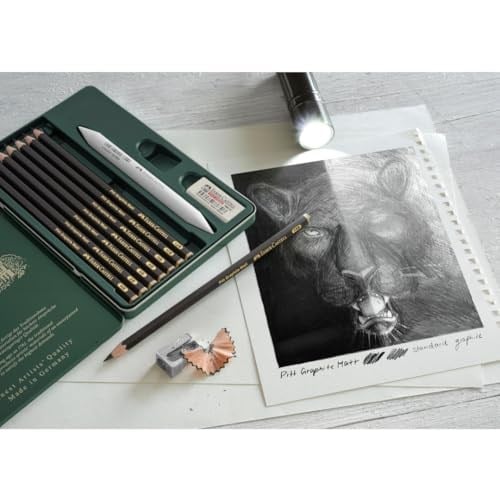 Faber-Castell Pitt Matt Dereceli Kalem Seti, 11 Parça, Ultra Mat Siyah Ton, 14B Kalem, Geçiş Kalemi, Kalemtıraş ve Silgi ile, SV Sistemli