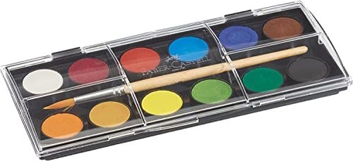 Faber-Castell Suluboya 12 Renk, Küçük Boy, Parlak ve Örtücü Renkler, Kağıt Yüzeylere Uygun, Karışabilir - Seçenekler: Büyük Boy, Küçük Boy