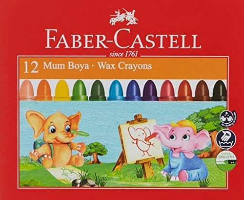 Faber-Castell Süper Yıkanabilir Mum Boya, 12 Renk, Leke Bırakmaz, Jumbo Boy, Parlak ve Yoğun Renkler