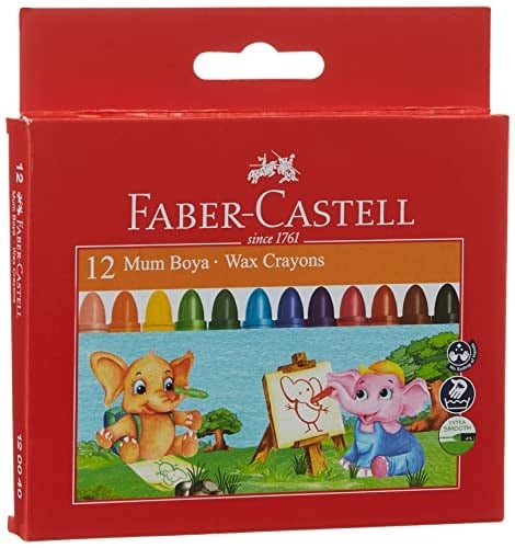Faber-Castell Süper Yıkanabilir Mum Boya, 12 Renk, Leke Bırakmaz, Jumbo Boy, Parlak ve Yoğun Renkler