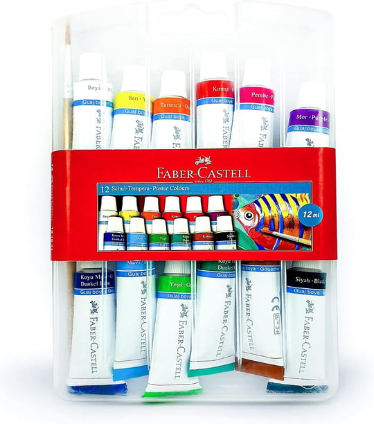 Faber-Castell Tüp Guaj Boya, 12 Renk - Seçenekler: Tüp, Yuvarlak