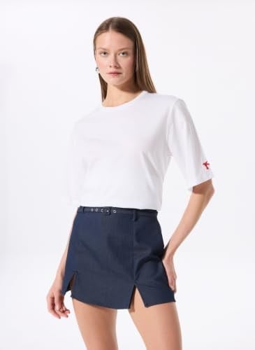 Fabrika Bisiklet Yaka Oversize T-Shirt, L, DANTITA, Beyaz, Kadın