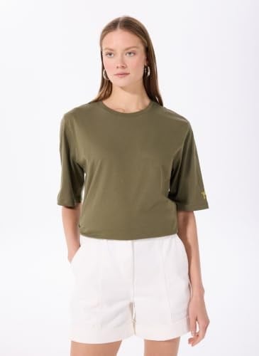 Fabrika Bisiklet Yaka Oversize T-Shirt, XS, DANTITA, Haki, Kadın