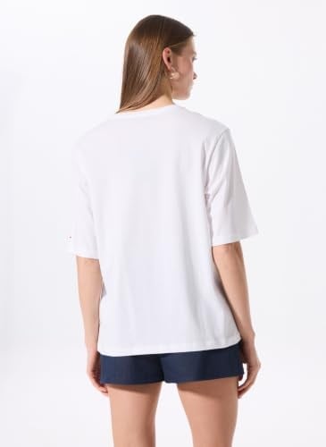 Fabrika Bisiklet Yaka Oversize T-Shirt, L, DANTITA, Beyaz, Kadın