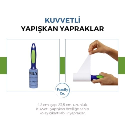 FAMILY Co.Kedi Köpek Saç Kıl Tüy Toplayıcı Rulo 8 ADET YEDEK KARTUŞ HER BİRİ 60 YAPRAK