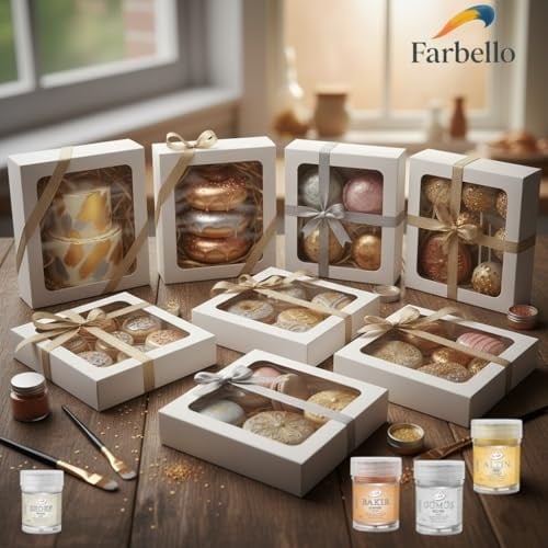 Farbello Metalik Gıda Boyası, 4 Renk Set, Aroma verici yenilebilir Toz Boya, Pasta, Çikolata ve Pastacılık Dekorasyonu