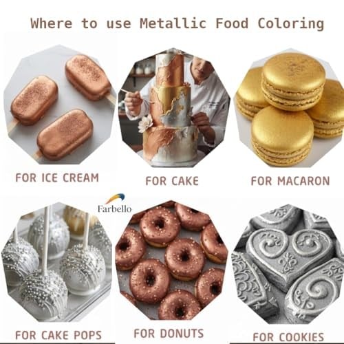 Farbello Metalik Gıda Boyası, 4 Renk Set, Aroma verici yenilebilir Toz Boya, Pasta, Çikolata ve Pastacılık Dekorasyonu