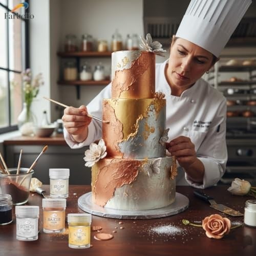 Farbello Metalik Gıda Boyası, 4 Renk Set, Aroma verici yenilebilir Toz Boya, Pasta, Çikolata ve Pastacılık Dekorasyonu