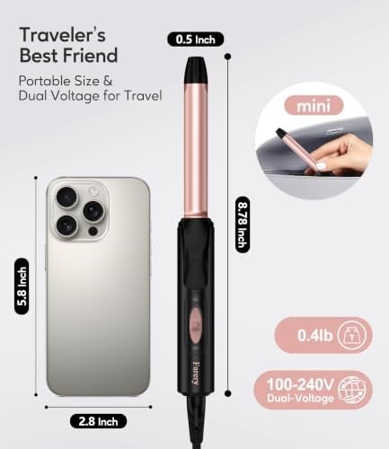 FARERY Seyahat boyutu saç maşası çift voltaj, Mini saç maşası, kısa saçlar için 1/2 inç namlu, Keratin ve Argan yağı infüzyonlu seramik mini saç bigudi, saklama çantalı seyahat saç bigudi