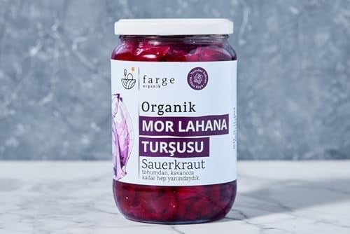 Farge Organik Mor Lahana Turşusu, Organik Sauerkraut, 600g, Cam Kavanoz