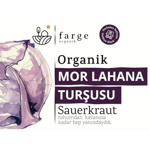 Farge Organik Mor Lahana Turşusu, Organik Sauerkraut, 600g, Cam Kavanoz