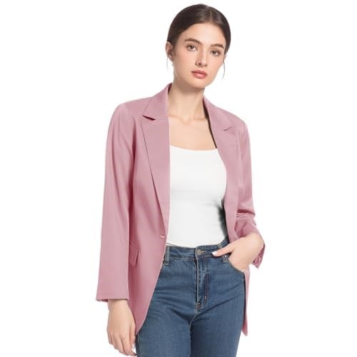FARVALUE Kadın Bahar Günlük Blazers Uzun Kollu Çentik Yaka İş Ofis Cepli Sonbahar Blazer Ceketler, Pembe, XL