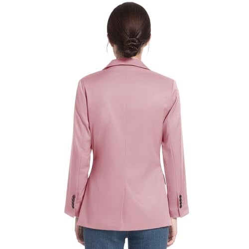 FARVALUE Kadın Bahar Günlük Blazers Uzun Kollu Çentik Yaka İş Ofis Cepli Sonbahar Blazer Ceketler, Pembe, XL
