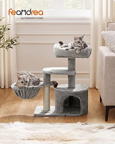 FEANDREA Küçük Kedi Ağacı Tırmalama Direği Çok Katlı 68 cm, Açık Gri