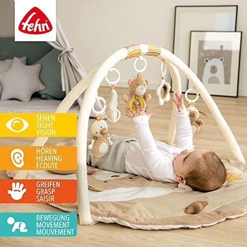 Fehn 3 boyutlu aktivite battaniyesi ve oyun matı, 5 çıkarılabilir oyuncaklı, 0+ yaş, Gökkuşağı