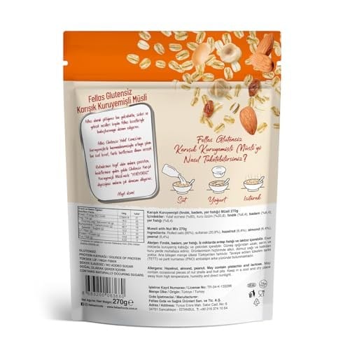 Fellas Glutensiz Müsli, Karışık Kuruyemişli, 270gr