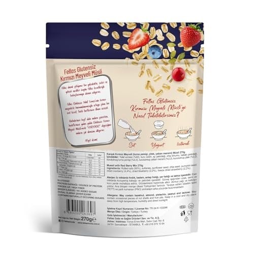 Fellas Glutensiz Müsli, Kırmızı Meyveli, 270gr