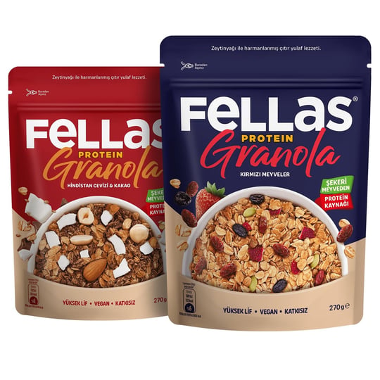 Fellas İkili Vegan Protein Granola: Hindistan Cevizli & Kırmızı Meyveli (270g+270g)