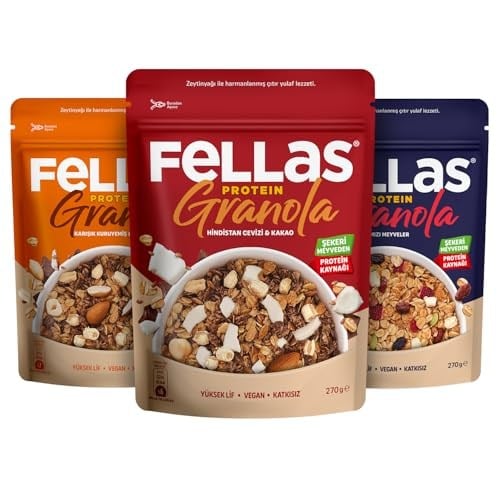 Fellas Protein Granola 3lü Mix Paket - Hindistan C. & Kırmızı Meyveler & Karışık Kuruyemişli (270 g)