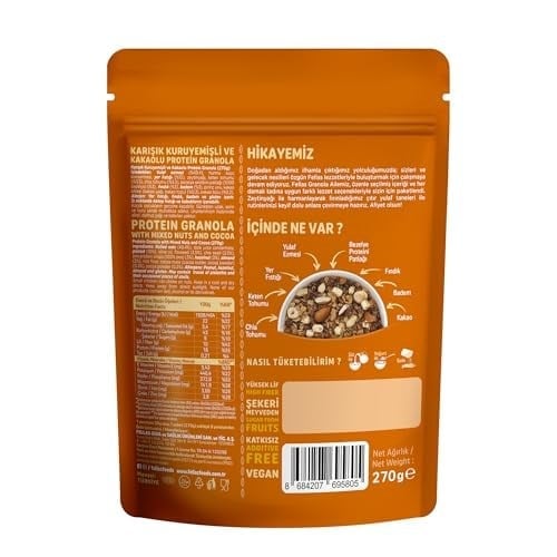 Fellas Protein Granola Karışık Kuruyemiş ve Kakao 270 gr 3lü paket