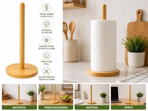 FETHİYE TOPTAN Bambu Kağıt Havluluk | Mutfak & Banyo Düzenleyici Peçetelik Masa Üstü Rulo Havlu Kağıtlık Demonte