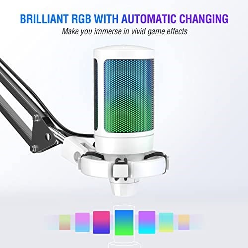 FIFINE Akış Oyun USB Mikrofon Seti, PS4/PS5te PC Kondenser RGB Mikrofon, Müzik Kaydı için Tak ve Çalıştır, Çevrimiçi Oyun, Discord, Twitch, Pop Filtreli, Shock Mount-A6T Beyaz
