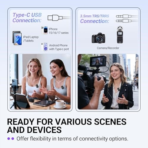 FIFINE iPhone/Android/Tablet için Kablosuz Yaka Mikrofon, Video Kaydı için Gürültü Önleyici Yaka Kablosuz Mikrofon Sistemi, Vlog, Röportaj, Streaming-M9 için DSLR Kamera ile Uyumlu