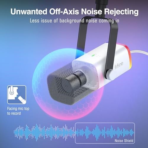 FIFINE Oyun XLR/USB Mikrofon Seti, PC/PS5 için Akış Dinamik Mikrofon Seti, Vokal Podcast Kayıt Seslendirmesi için Bilgisayar Mikrofonu, Kulaklık Jakı, Kazanç Düğmesi, Kol Standı-AmpliGame AM8T Beyaz