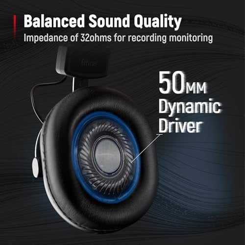 FIFINE Podcast İzleme için Kayıt Üzerinden Kulak Kablolu Kulaklıklar için Stüdyo Monitör Kulaklıklar, Çıkarılabilir Kablolarla Rahat Ekipman Akışı 3,5 mm veya 6,35 mm Jak, Siyah, PC/Mikser-H8