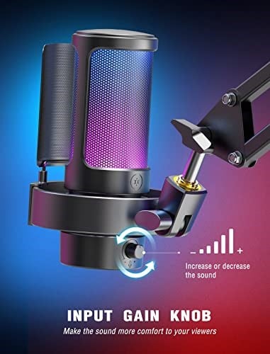 FIFINE USB mikrofon, oyun mikrofonu, yayın podcast stüdyosu için, mikrofon USBC, PS4 PS5 MAC için, RGB kontrollü, sessize alma şalteri, kulaklık bağlantısı, pop filtre