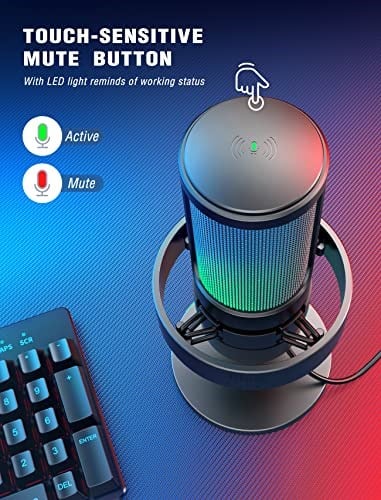 FIFINE USB mikrofon, oyun mikrofonu, yayın podcast stüdyosu için, mikrofon USBC, PS4 PS5 MAC için, RGB kontrollü, sessize alma şalteri, kulaklık bağlantısı, pop filtre