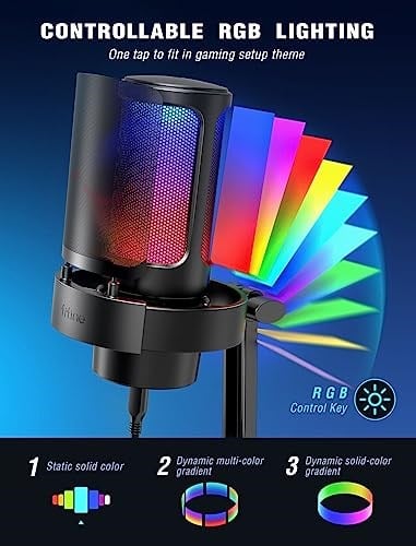 FIFINE USB mikrofon, oyun mikrofonu, yayın podcast stüdyosu için, mikrofon USBC, PS4 PS5 MAC için, RGB kontrollü, sessize alma şalteri, kulaklık bağlantısı, pop filtre