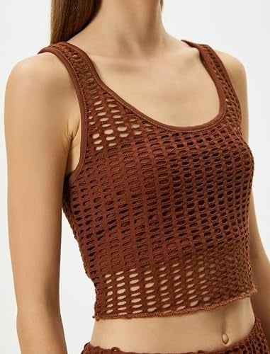 Fileli Crop Büstiyer Kalın Askılı U Yaka Slim Fit