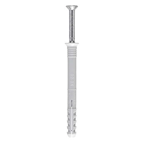fischer Çivi dübeli 6 x 60/30 S, galvanizli havşa başlı vidalı yüksek kaliteli naylon dübel (50 adet), beton, tuğla ve doğal taşta sabitleme sırasında optimum tutuş için dübeller