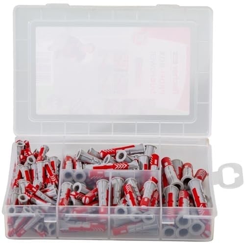 fischer PROFI-BOX DUOPOWER, 132 dübelli dübel kutusu (60 adet 6 x 30, 60 adet 8 x 40, 12 adet 10 x 50), evrensel dübel, pratik set, amatör ve profesyoneller için dübel kutusu, vidasız