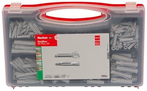 fischer Red-Box UX/SX Plus, dübel kutusu, 160 evrensel dübel, UX & 130 genişletme dübelleri SX Plus, önceden sınıflandırılmış dübel seti, çok sayıda yapı malzemesi ve sabitleme için